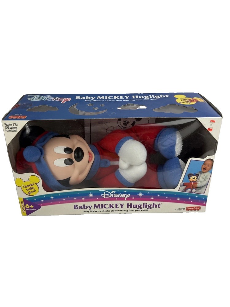 Vtg Disney Baby Mickey Mouse Huglight Fisher Price Plush Glow Light Open Box