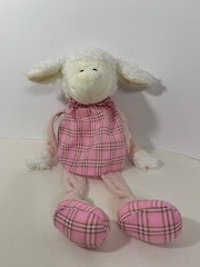 Amscan plush lamb sheep pink plaid dress long arms legs shelf sitter vintage