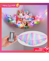 Stuffed Animal Net Hammock Kids Toy Storage with LED Light Plush Toy Organizer C