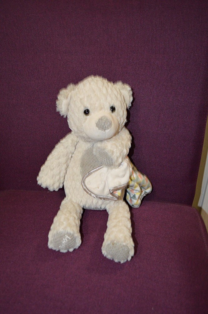 15″ Scentsy Buddy CREAM GRAY BEAR W/ SECURITY BLANKET plush Box J9