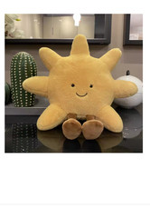 Adorable White Moon Smile Face Yellow Sun Plushie Stuffed Cute Plush Toy for Kid