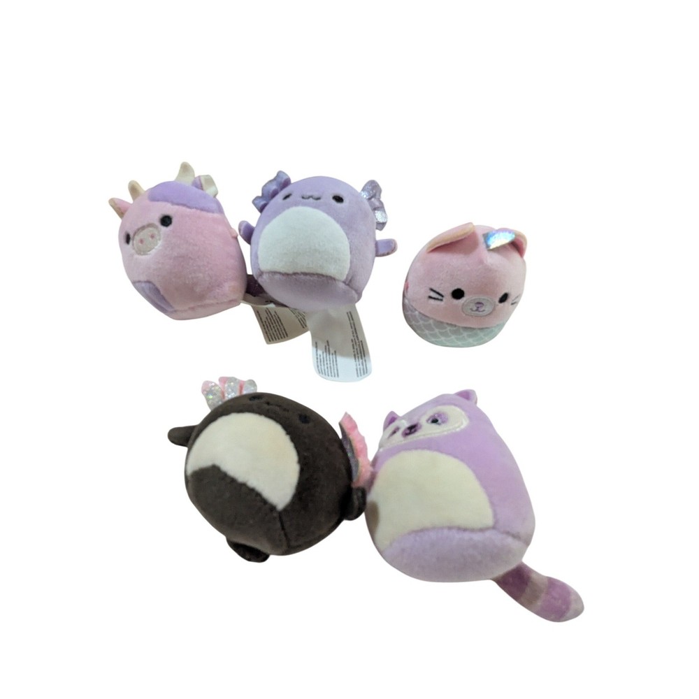 Squishmallows Micromallows 2.5 Inch Plush Lot of 5 Axolotl Cow Cat Raccoon Bat