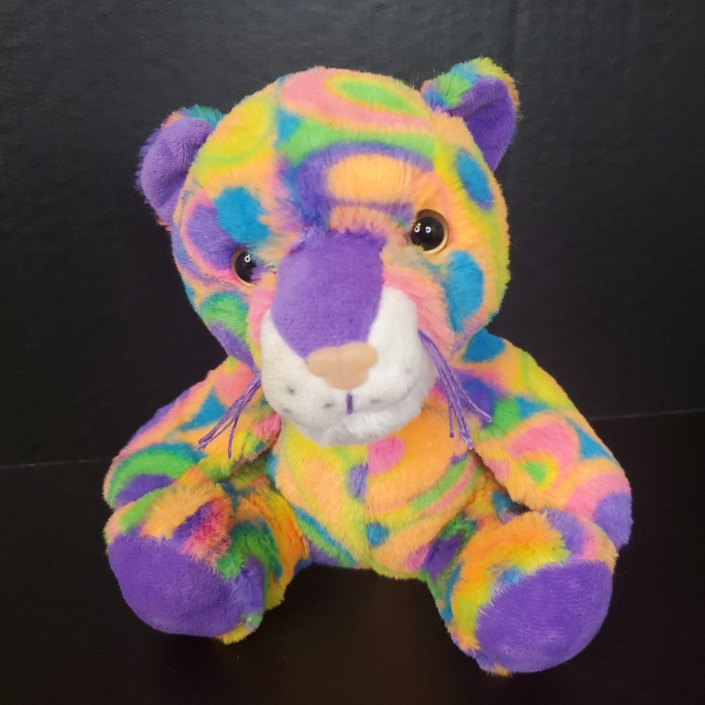 Orange Neon Swirl Psychedelic Jungle Cat Plush 7″ Sitting Stuffed Animal