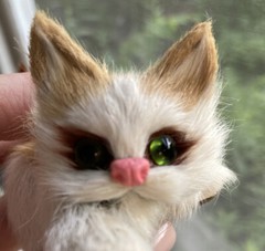 Vtg Real Rabbit FUR Kitty CAT Kitten Stuffed Animal Glass Eyes Felted Tri-color