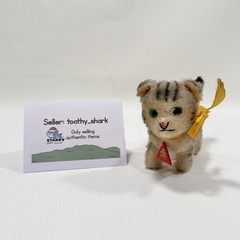 Vintage Clemens Spieltiere Mohair Tabby Cat Kitten Germany W/ Red Chest Tag