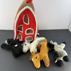 Unipak Red Barn – With 4 Horses – Plush Stuffed – 11″ Barn – Farm – Horses -Play