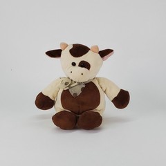 Heads & Tales Brown Cream Spotted Cow Plush Stuffed Animal Ribbon 9 inch