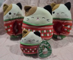Squishmallows- Cam Christmas Cat Set- Slippers (4/5)- 8″ & 5″ Plush- Pre-owned