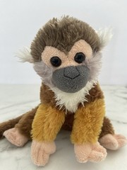 Wild Republic Plush Squirrel Monkey Stuffed Animal 8” Brown Gray Black Tail