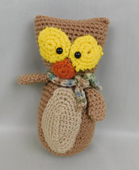 Handmade Crochet Owl 9″ Plush Brown Cream Gall Colors with Scarf Stuffed Animal