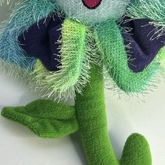 Walmart Shaggy Flower Plush Green/Purple Floral Stuffed Decor Smiley Face 10.5”