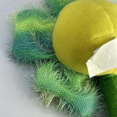 Walmart Shaggy Flower Plush Green/Purple Floral Stuffed Decor Smiley Face 10.5”