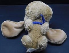 CALTOY PUPPY DOG BROWN BIG EYES SOFT BEAN BAG PLUSH STUFFED 7″ BLUE BANDANA RARE