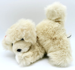 Vintage 1988 Commonwealth Lush Plush Play Bow Beige Ivory Dog 9″ Red Bow