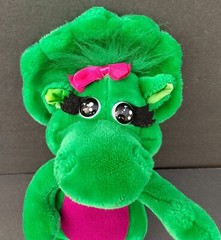 Vintage 1992 Baby Bop Green Purple Dinosaur Barney Show 15″ Plush Stuffed Animal