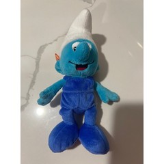 Jakks Pacific Handy Smurf Plush Toy 2008 Peyo Blue Overalls Pencil 8 Inch