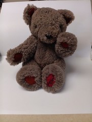Handmade Teddy Bear JR’s Red Foot Brown Sheepskin & Leather Jointed Vtg 15″ Tags