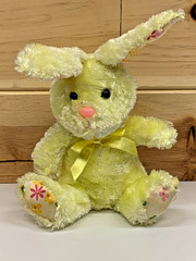 Easter Bunny Rabbit Yellow with Flowered Print on Ears & Feet Yellow Bow 10″