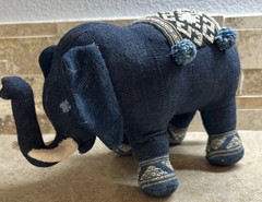 Indigo Stuffed Elephant Possibly Slow Road Boho Plush Animal Thailand 10x6x4.5”