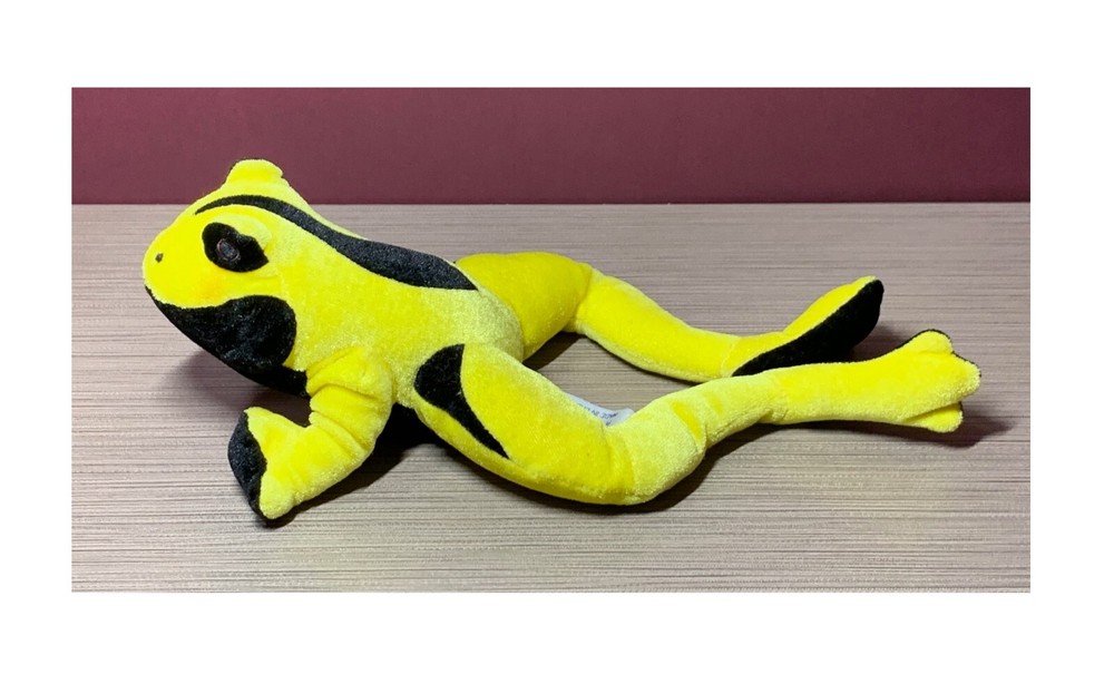 VINTAGE B.J. TOYS INC YELLOW AND BLACK LONG-LEGGED FROG PLUSH/STUFFED ANIMAL