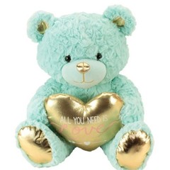 Mint Green Teddy Bear Plush Gold Heart Valentines Day Stuffed Animal Adventure