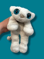 Manhattan Toy Lavish Lanky Cats Snow Plush white and gray, big blue eyes.