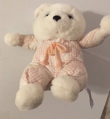 Vintage White Bear From the World of Smile Plush 1989 Pink Quilted EUC