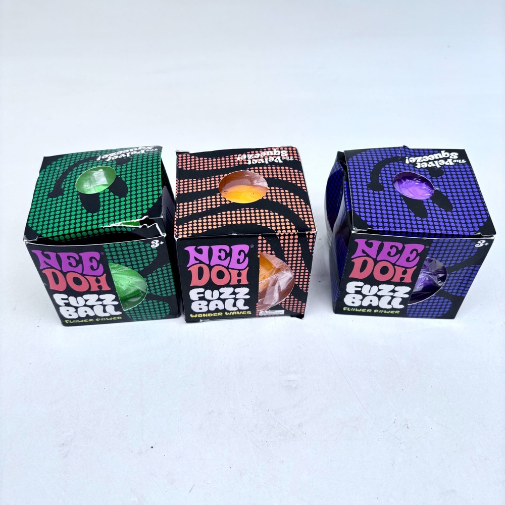 Schylling NeeDoh Fuzz Balls with Velvet Texture Squish 3 Boxes Open Box