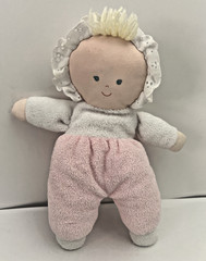 Vintage Eden Pink Doll Terry Cloth Blue Eyes Lace Bonnet Plush 9” Toy Sri Lanka