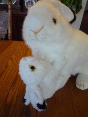 2 Stuffed Plush Easter Bunnies Baby Bunny attached to Mother Bunny 18″ NWOT