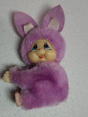 Monchichi Mini Clip in Easter Bunny Suit Purple Vintage Plush Gripper