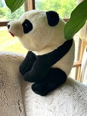 Vintage 1980s Lillian Vernon 100% Wool Panda Bear Plush – 12.5″ Sitting, Origina