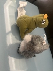 IKEA Plush Green Frog Finger Puppet w/ Crown & A Gray and White Owl ornament 3”