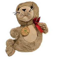 Holiday Time 14″ Eco Seal Christmas Plush Soft Tan Fur Red Bow Recycled Plastic