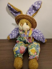 Creative Design LTD 15” Polka Dot/Floral Outfit Rabbit/Bunny Straw Hat EUC