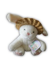 Heidi Rabbit Easter Bunny White Straw Hat VTG W/ Tag Hallmark Plush 9″ Lovey Toy