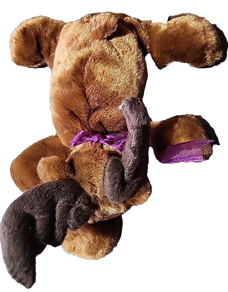 UNIPAK Brown Plush Moose Purple Ribbon Bow Ages 3 And Up 9 Inches Vintage