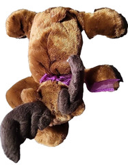 UNIPAK Brown Plush Moose Purple Ribbon Bow Ages 3 And Up 9 Inches Vintage