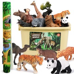 FRUSE Safari Animals Figures Toys 12 piece assortment, Green,brown,white,grey
