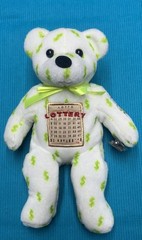 Vintage 1999 Lucky Bear Collection Lottery Lotto Plush White Green Dollar Signs