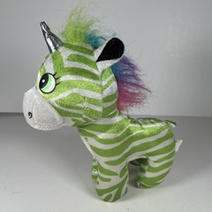 Unicorn Plush Green and White Striped Body, Rainbow Mane, by Ideal Toys 8″
