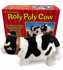Vintage 1983 Iwaya Roly Poly Cow Battery Operated Plush Toy Tested Works Box