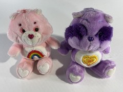 2 Care Bears Kenner 1983 Pink Rainbow Bear & Purple Love Lamp Plush Animals