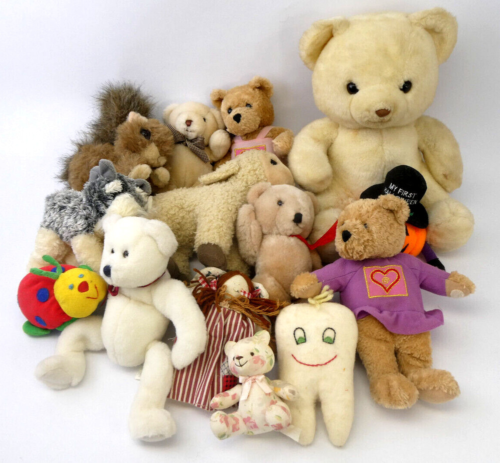 Lot Vintage Stuffed Animals Bears Dog Lamp Harrods Aurora Soft Stuff Unbranded