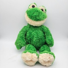 Build a Bear Frog Plush Stuffed Animal Toy 17″ Fuzzy Green Smiling Head Tilt BAB