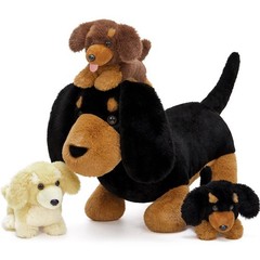 Black Dachshund Stuffed Animal with 3 Babies,17.7 Inches Weiner Dog Plush Toy…
