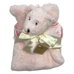 Ellis Plush Image 15” Satin Trim Pink Bear Baby Blanket Lovey Stuffed Toy