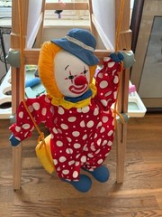 Russ Berrie & Co. Circus Plush Clown Doll On Hanging Trapeze Swing Toy Or decor