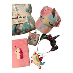 Unicorn-themed Gift Set Bundle Plush Ball Hooded Throw Journal Pen Headwear NEW