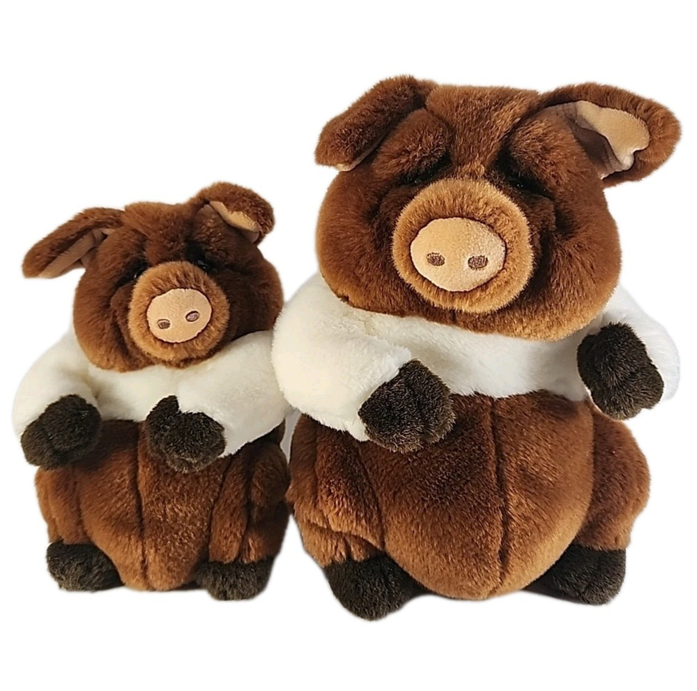 Fremont Pigs 2 Dakin Lou Rankin Friends Plush Brown White Pig Stuffed Animal Toy